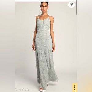 More Than Words Sage Green Beaded Sequin Maxi Dress